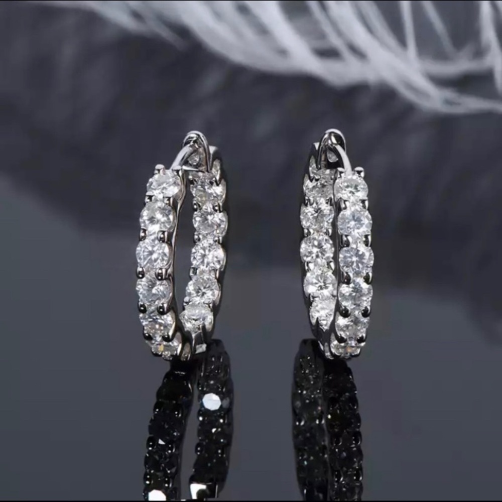 Certified 2TCW Moissanite Inside Out Hoop Earrings in Sterling Silver